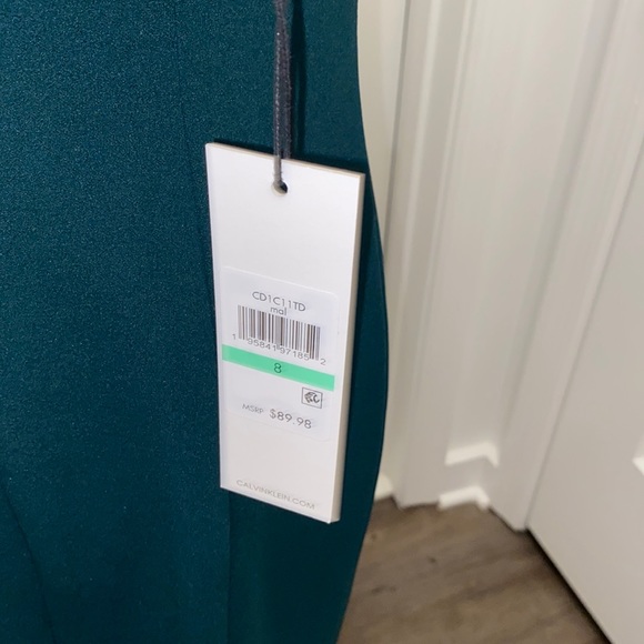 NWT! Green Puff-Sleeve Calvin Klein Sheath Dress - Picture 5 of 8